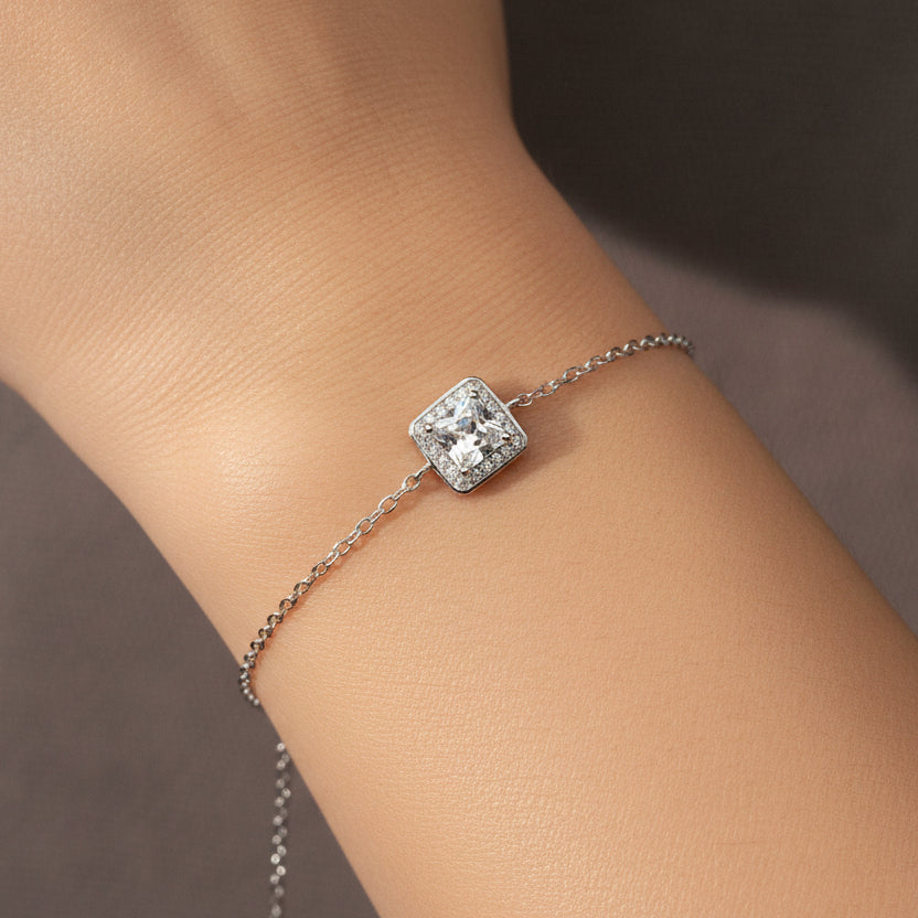Square Diamond Sterling Silver Bracelet