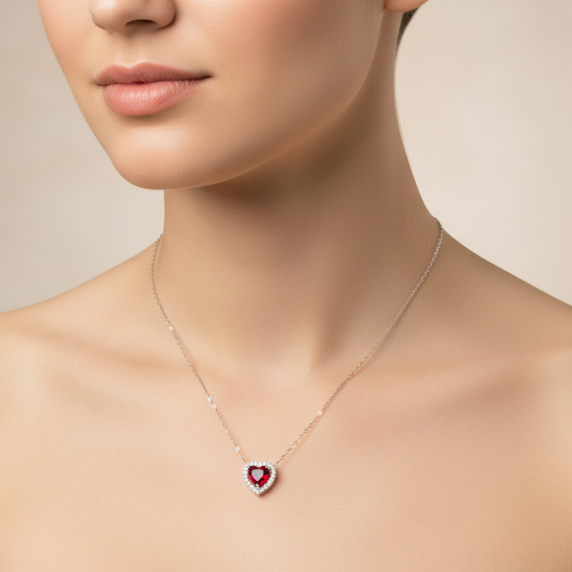 Sterling Silver Red Love Heart Necklace – A Symbol of Passionate Affection