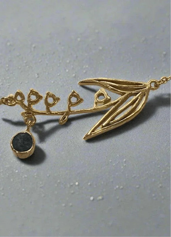 Gold-Plated Necklace with May Emerald Birthstone and Lily of the Valley Flower - Saras Beads & Jewellery