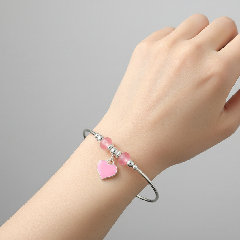 Elegant Pink Love Sterling Silver Bangle