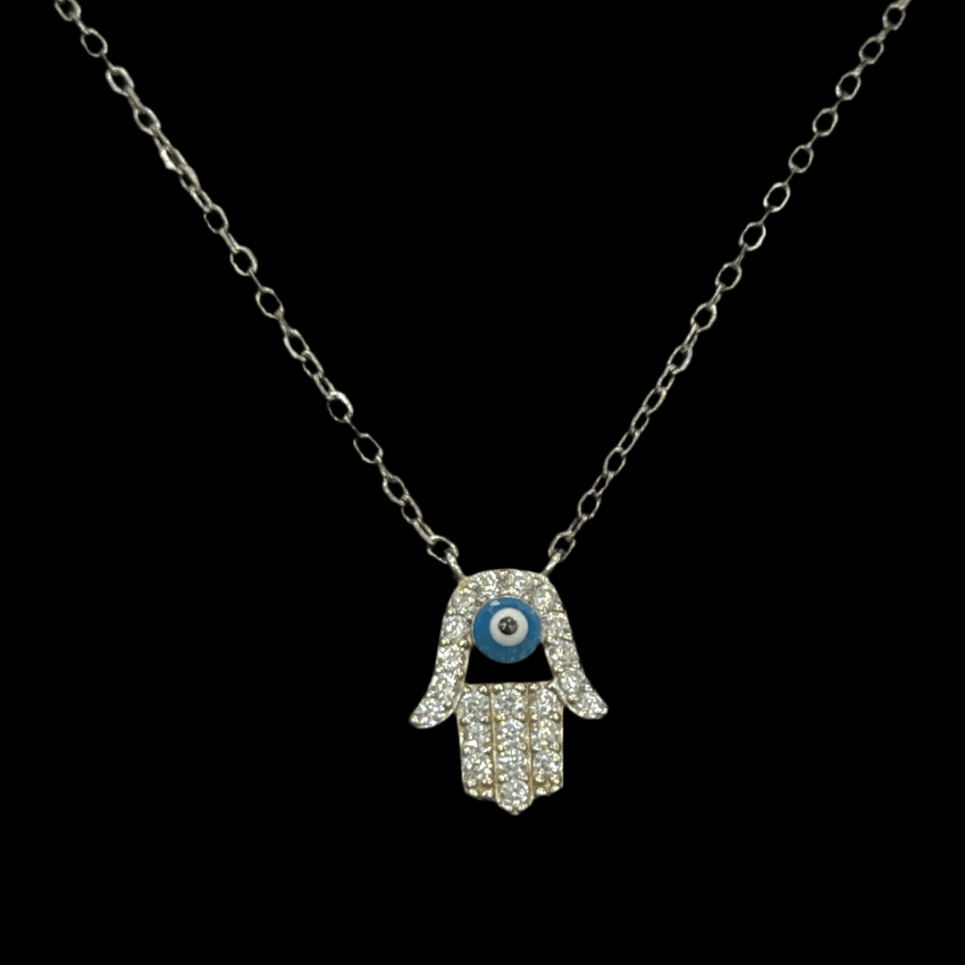 Small Hamsa Hand and Evil Eye Necklace - Sterling Silver