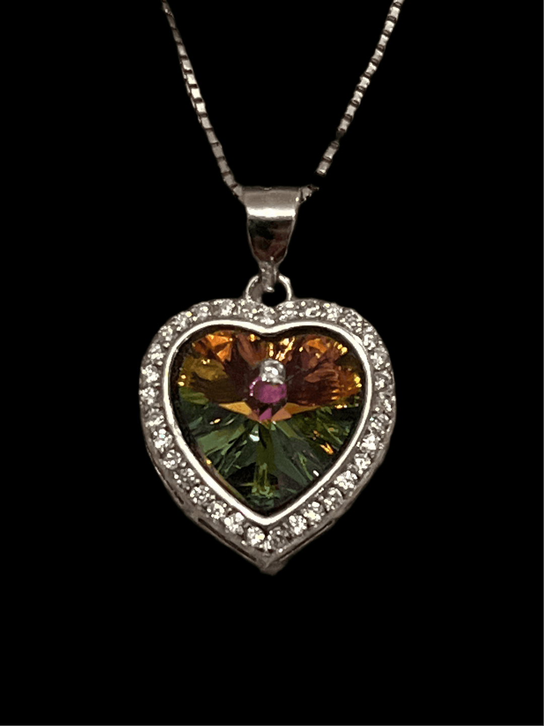 Multifaceted Love: Sterling Silver Love Multicolor Necklace