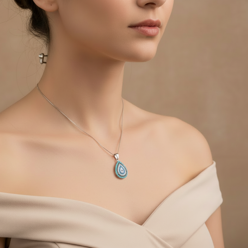 Rhodium Plated Zirconia Water Drop Necklace