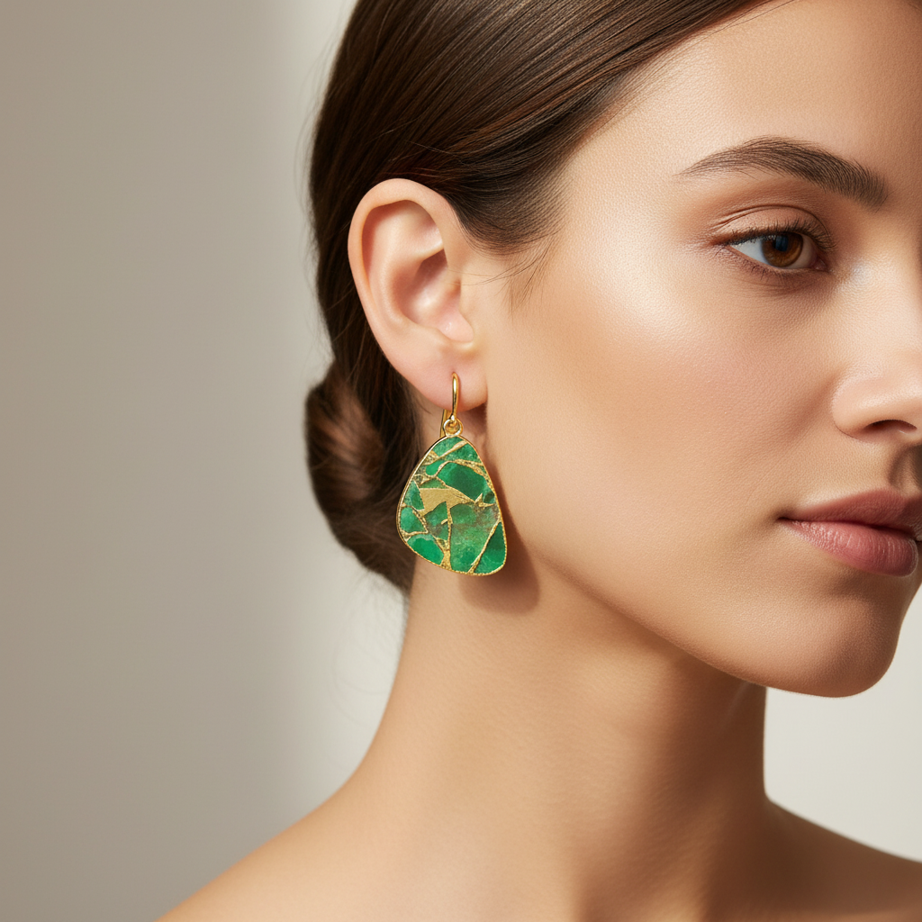 Emerald Mohave Drop Earrings in 18K Gold Plated Copper