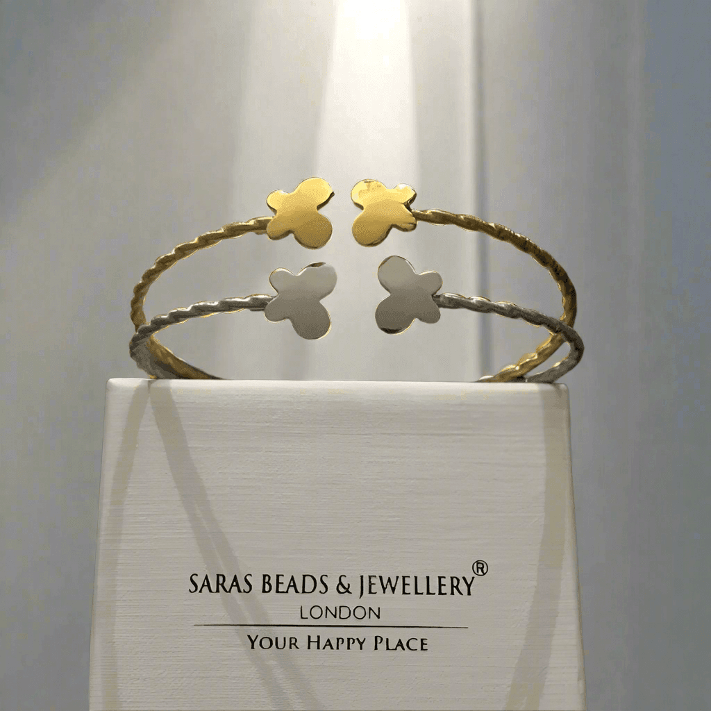 Adjustable Elegant Gold-Plated & Sterling Silver Butterfly Bangle