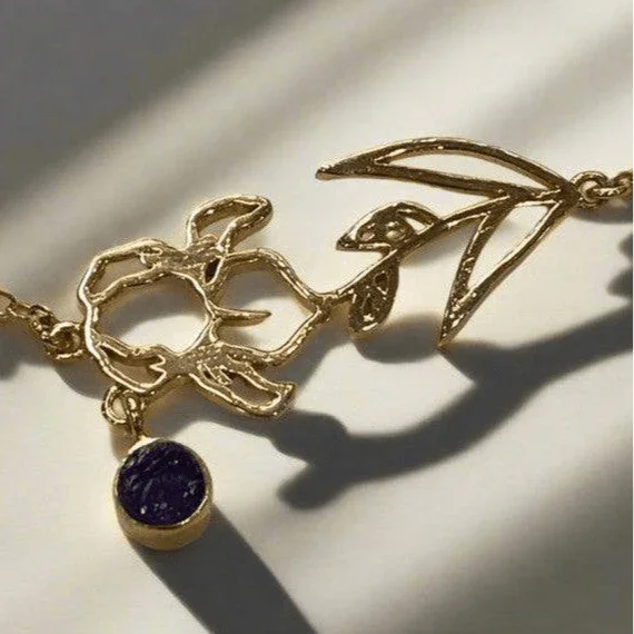 Gold-Plated Necklace with February Amethyst Birthstone and Violet Flower