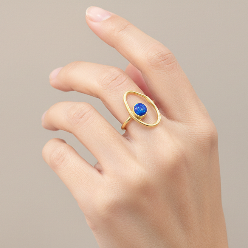 Gold Plated Orbital Ring with Blue Opal
