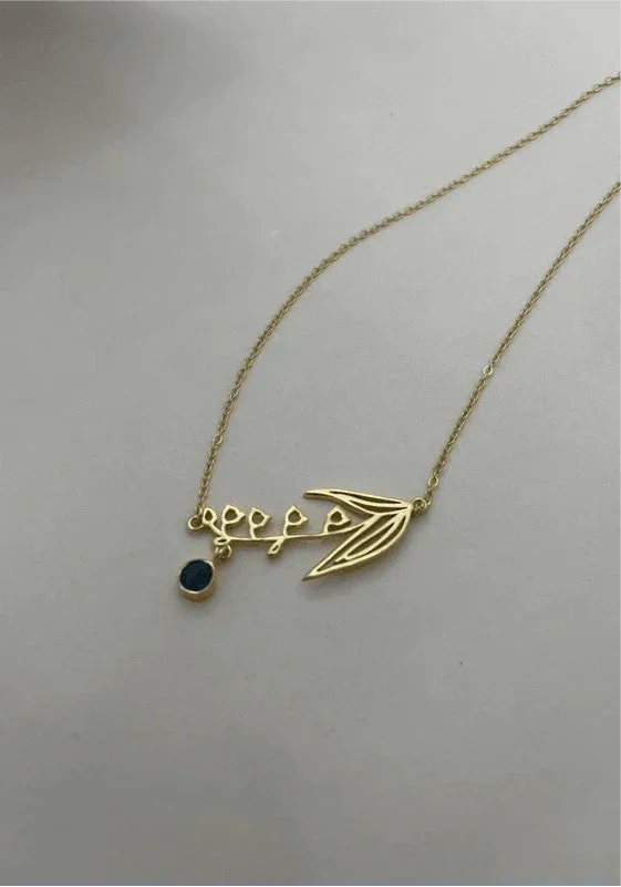 Gold-Plated Necklace with May Emerald Birthstone and Lily of the Valley Flower - Saras Beads & Jewellery