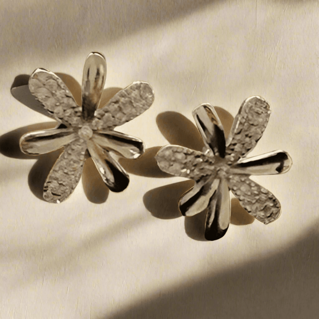 Elegant Sterling Silver Flower Stud Earrings with Gemstone Accents - Saras Beads & Jewellery