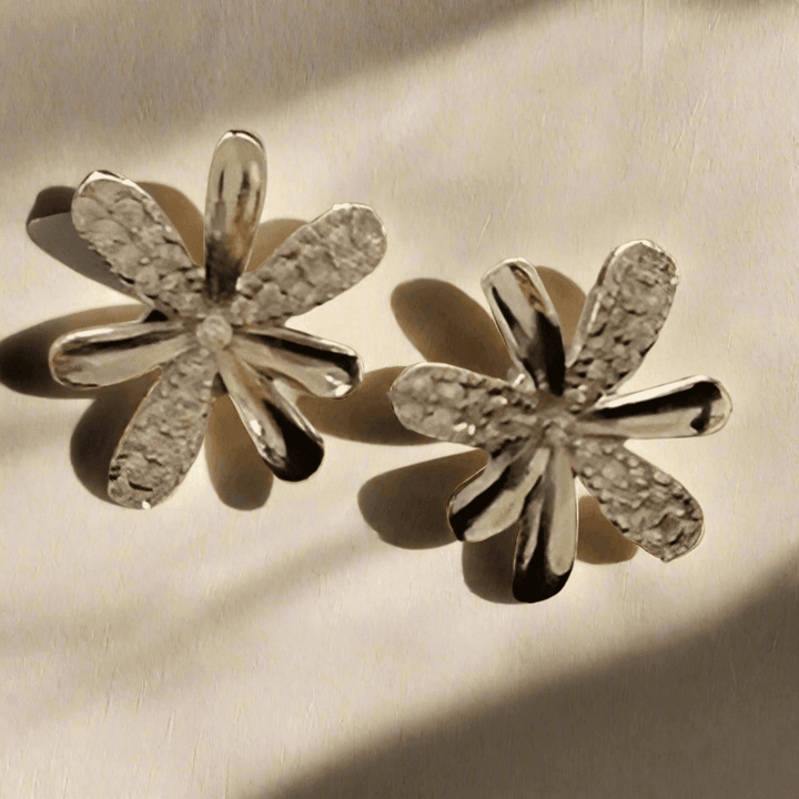 Elegant Sterling Silver Flower Stud Earrings with Gemstone Accents - Saras Beads & Jewellery