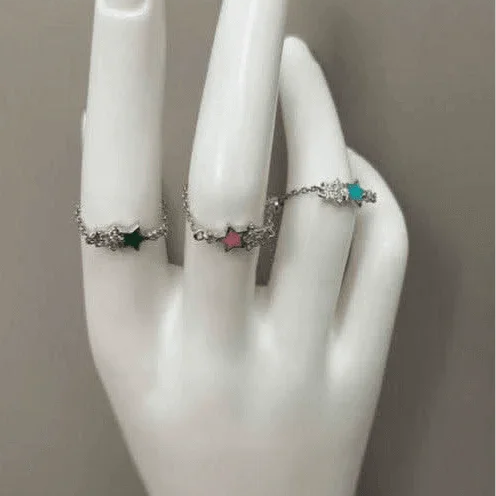 Adjustable Starry Night: Sterling Silver Rings with Stars