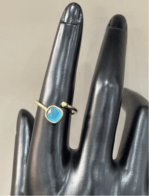 Soothing Serenity: Handcrafted 18 Karat Gold-Plated Light Blue Chalcedony Ring - Saras Beads & Jewellery