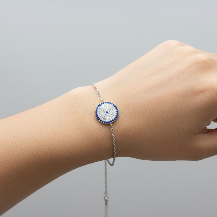 Sterling Silver Circle Bracelet with Blue Dot – A Modern Symbol of Unity