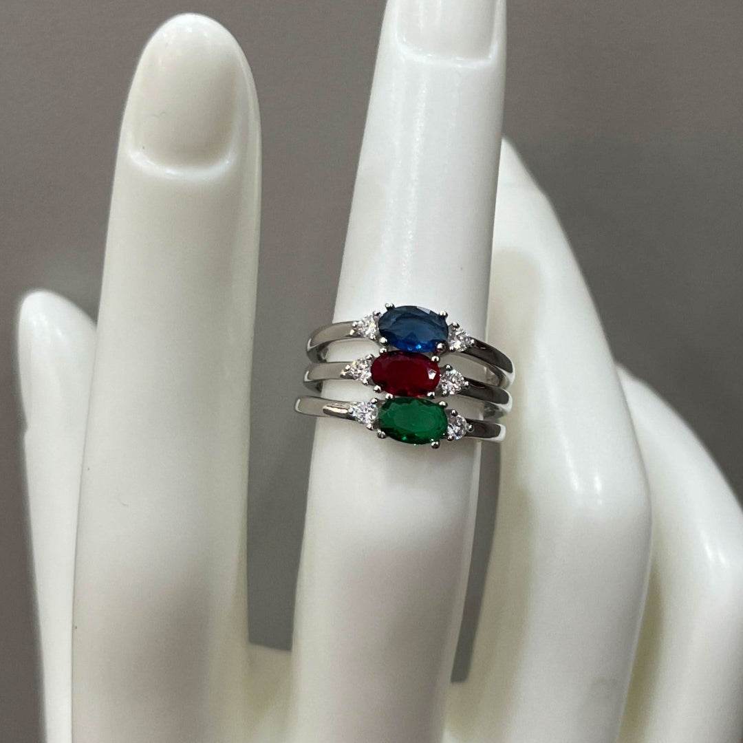 Silver Ring with Emerald, Ruby, and Sapphire Stones