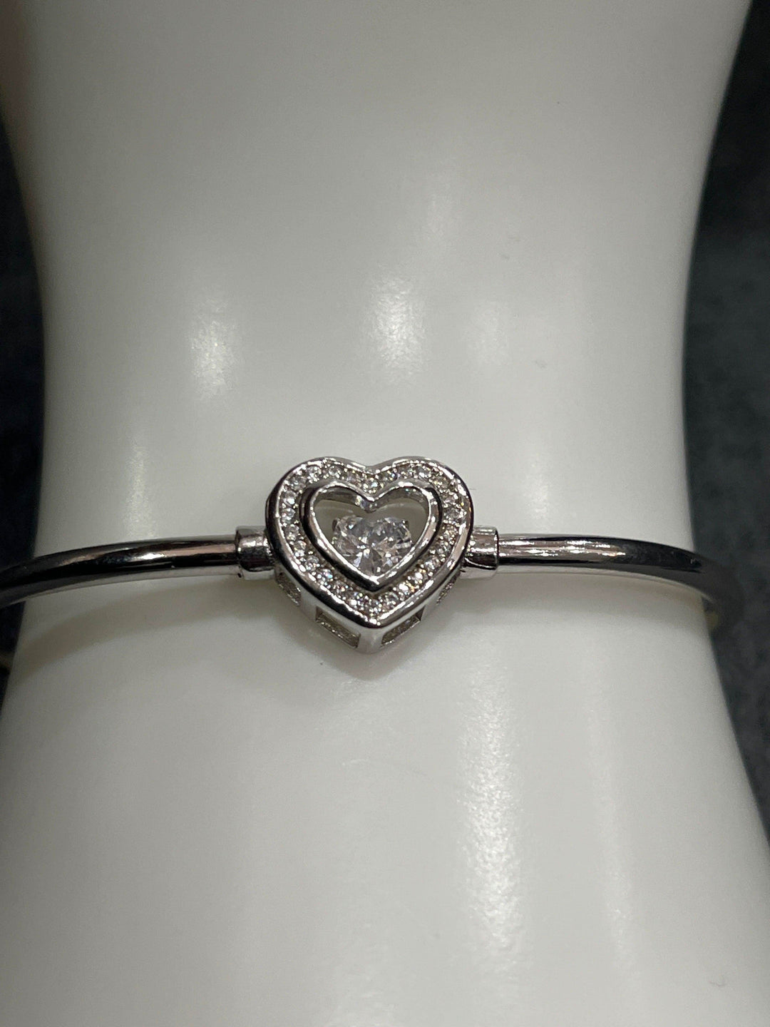 Heartfelt Radiance: Sterling Silver Heart Bangle - Saras Beads & Jewellery