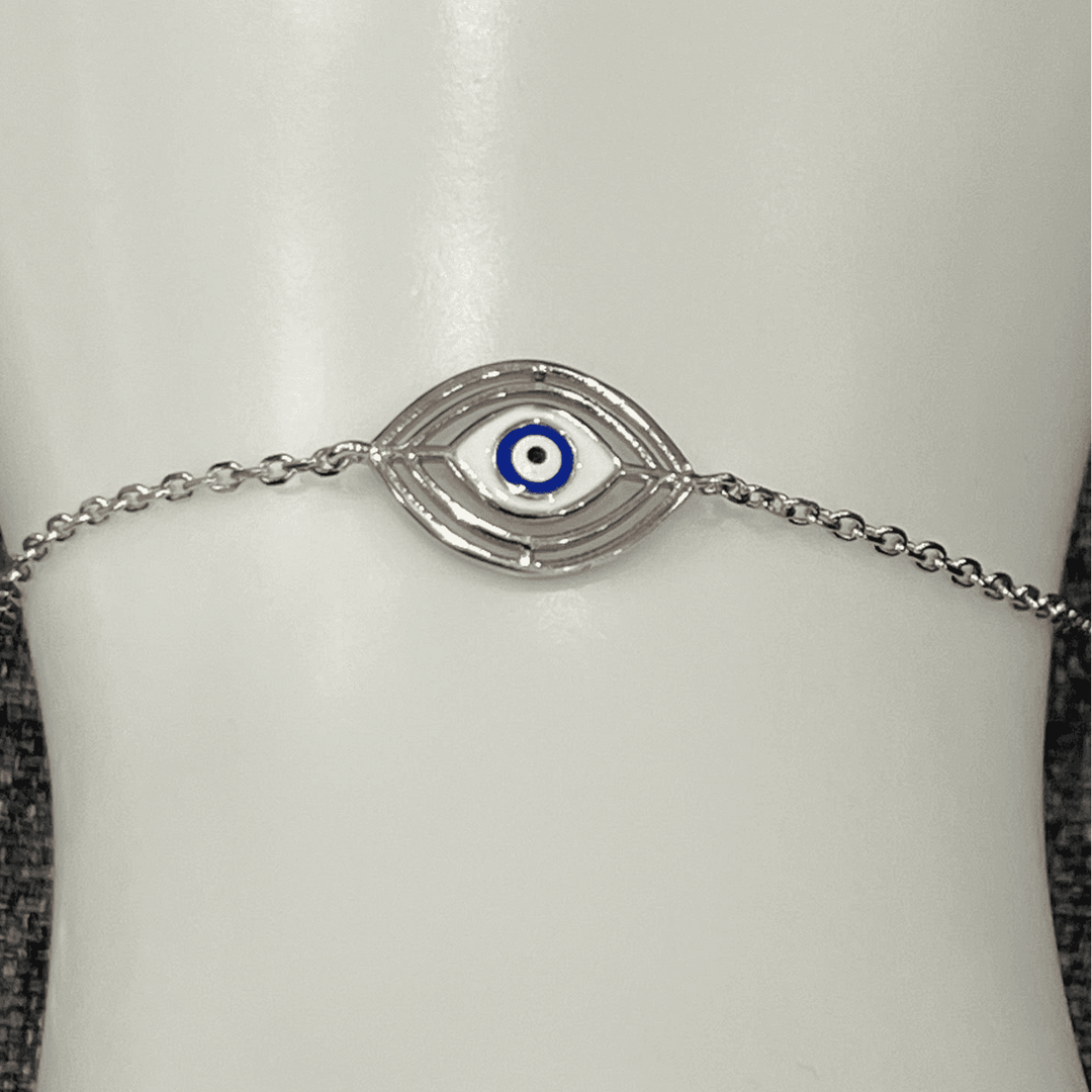 White Evil Eye Bracelet: Elegant Sterling Silver