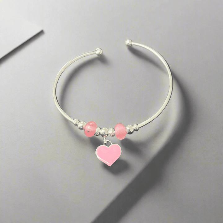 Elegant Pink Love Sterling Silver Bangle - Saras Beads & Jewellery