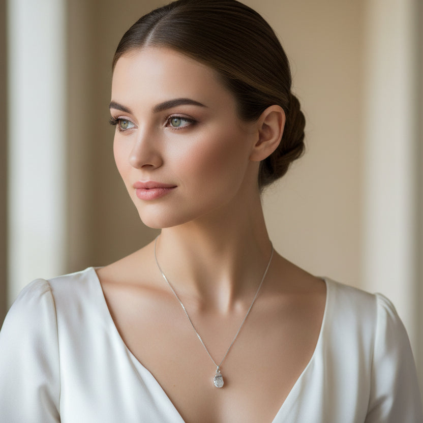 Sterling Silver Necklace with Moonstone Pendant