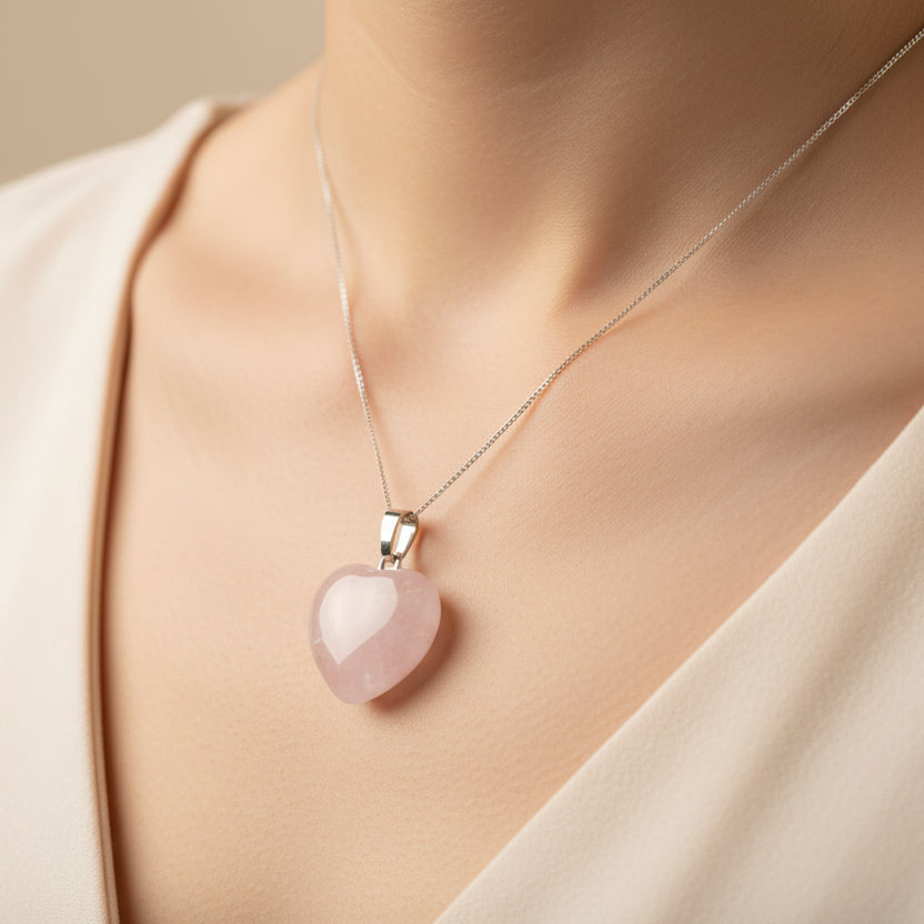 Sterling Silver Necklace with Big Pink Heart Pendant: Feminine and Chic