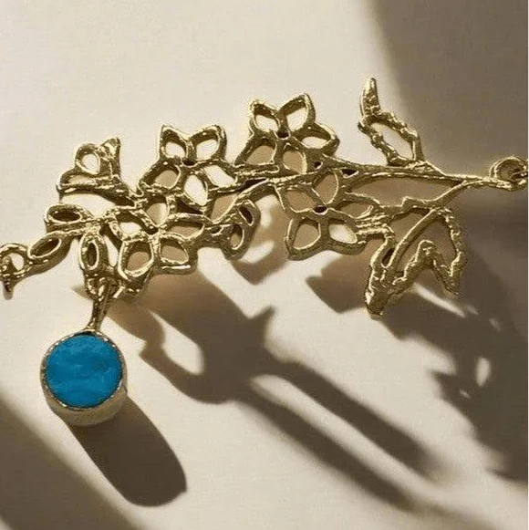 Gold-Plated Necklace with December Turquoise & Blue Topaz Birthstones and Narcissus Flower