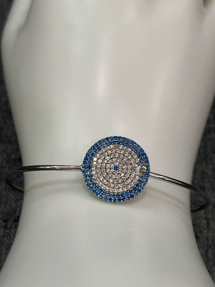 Sapphire Cascade: Sterling Silver Bangle with Blue Zirconia and Diamond Layers - Saras Beads & Jewellery