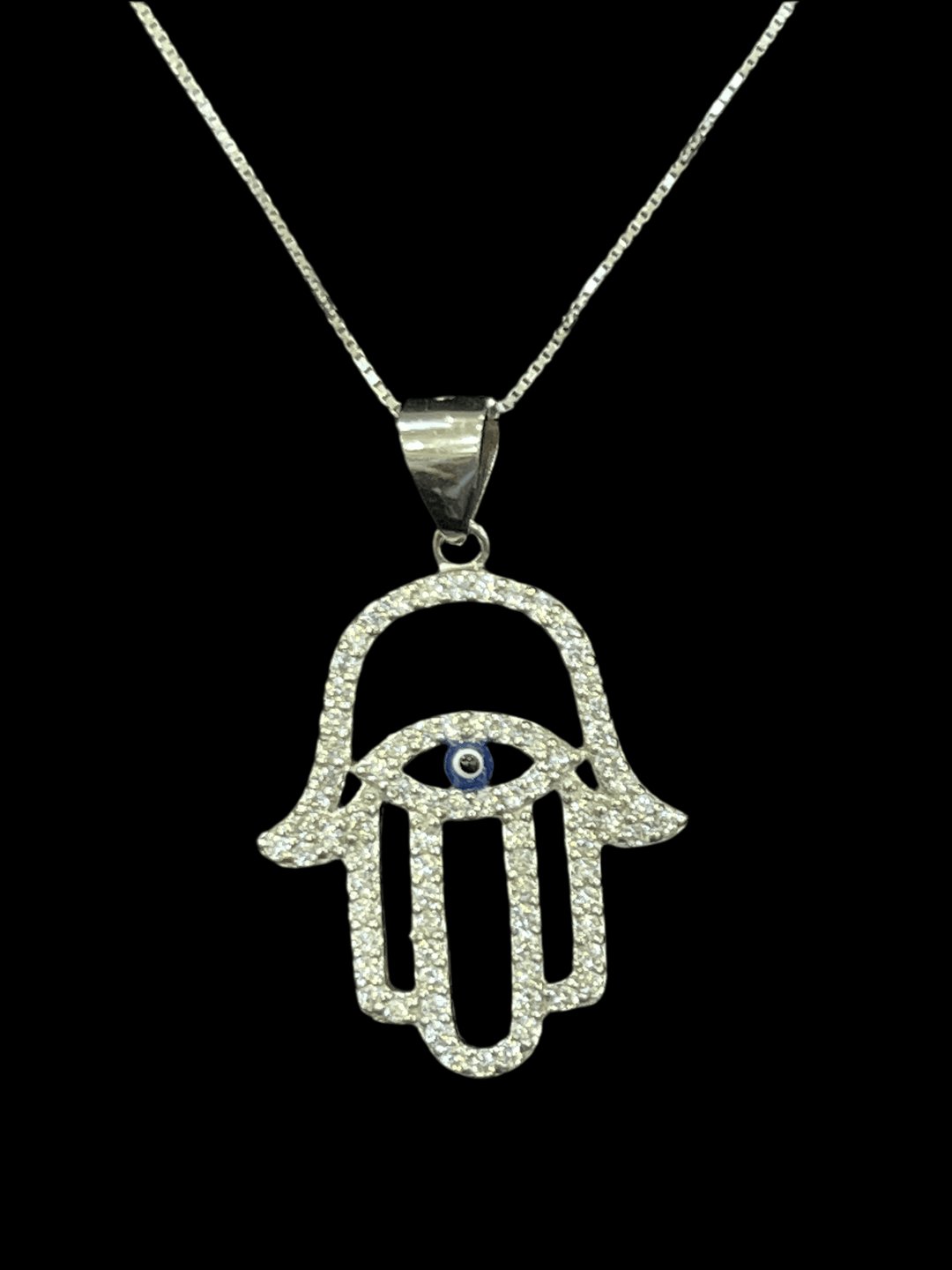 Hamsa Hand with Evil Eye Necklace - Sterling Silver
