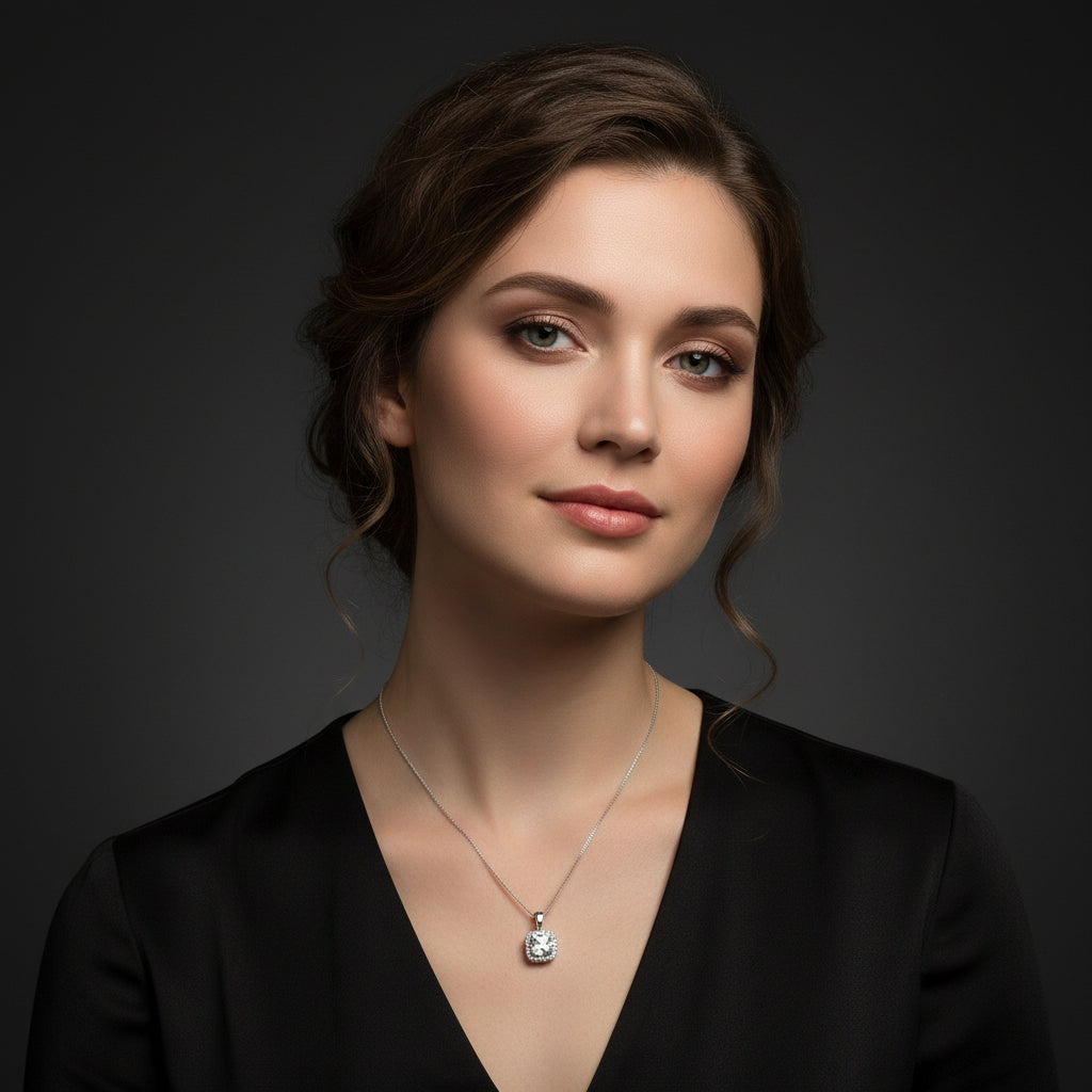 Sterling Silver Square Cut Zirconia Necklace
