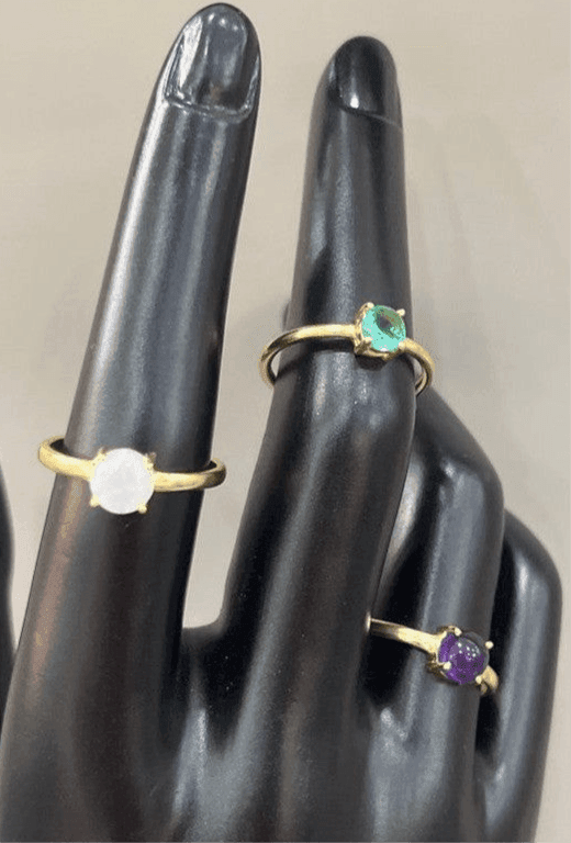 Harmony of Gems: Handcrafted 18 Karat Gold-Plated Emerald and Amethyst Ring