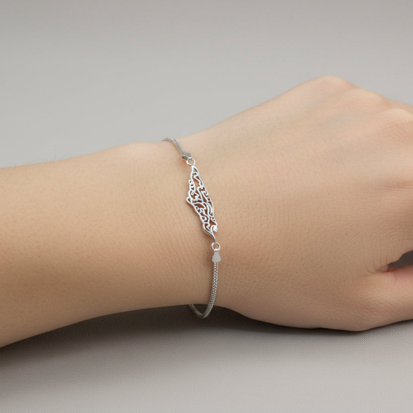 Palestine Bracelet UK: Two Designs of Sterling Silver Palestine Map | Saras Beads