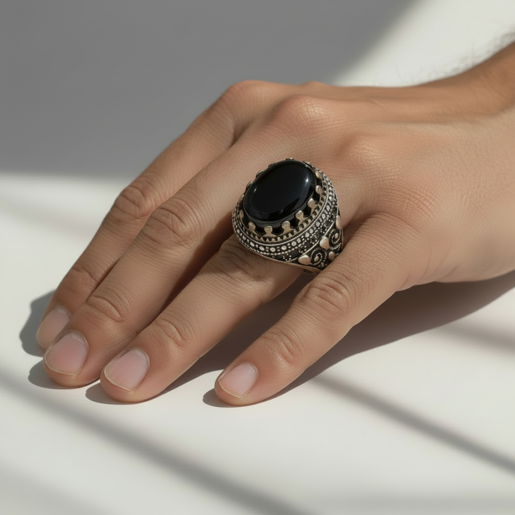 925 Sterling Silver Black Onyx Men's Ring