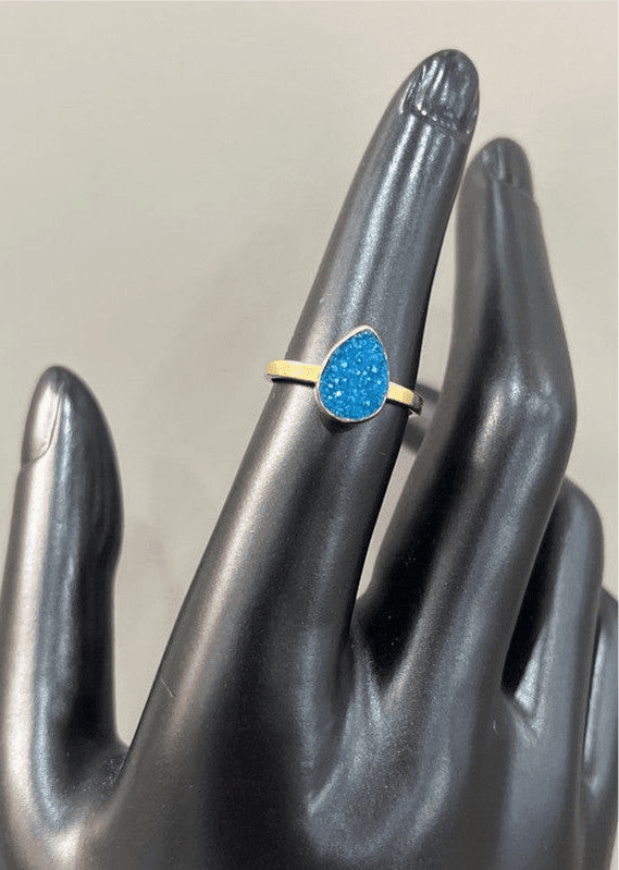 Blue Druzy Serenity: Handmade 18 Karat Gold-Plated Blue Druzy Ring