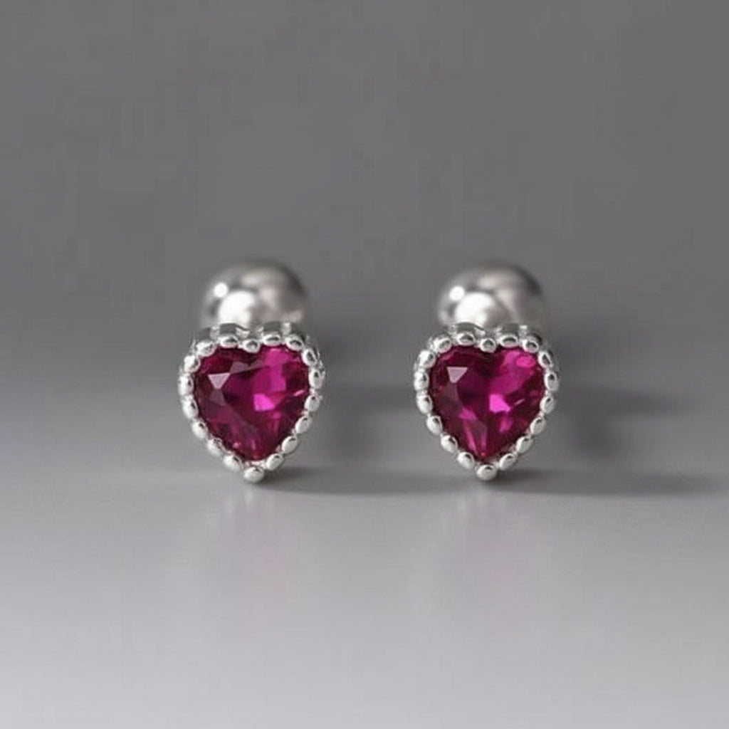 Heart CZ Sterling Silver Stud Earrings
