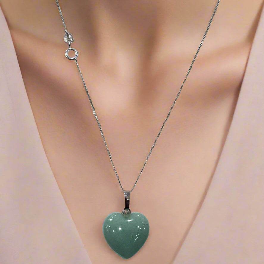 Sterling Silver Necklace with Big Green Heart Pendant: A Bold Statement Piece
