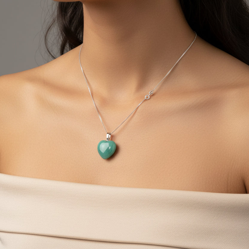 Sterling Silver Necklace with Big Green Heart Pendant: A Bold Statement Piece
