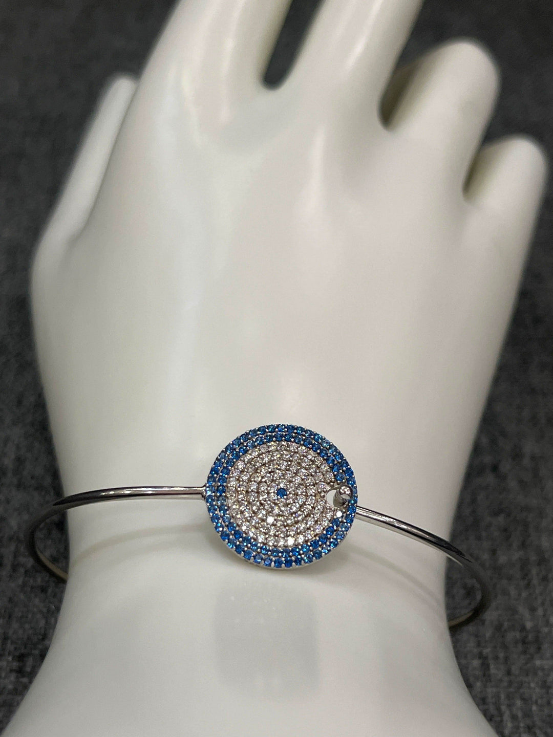 Sapphire Cascade: Sterling Silver Bangle with Blue Zirconia and Diamond Layers - Saras Beads & Jewellery