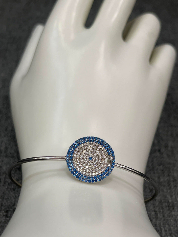 Sapphire Cascade: Sterling Silver Bangle with Blue Zirconia and Diamond Layers - Saras Beads & Jewellery