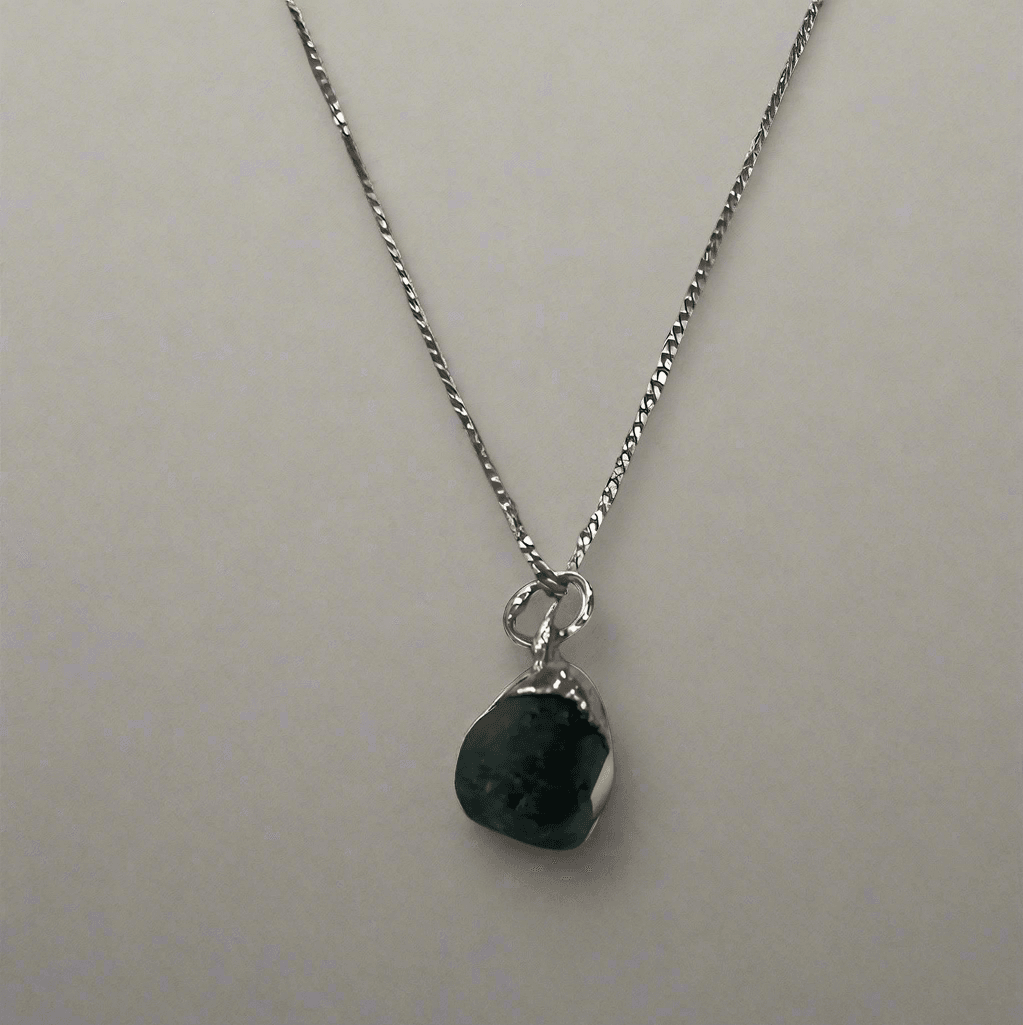Sterling Silver Necklace with Emerald Stone Pendant