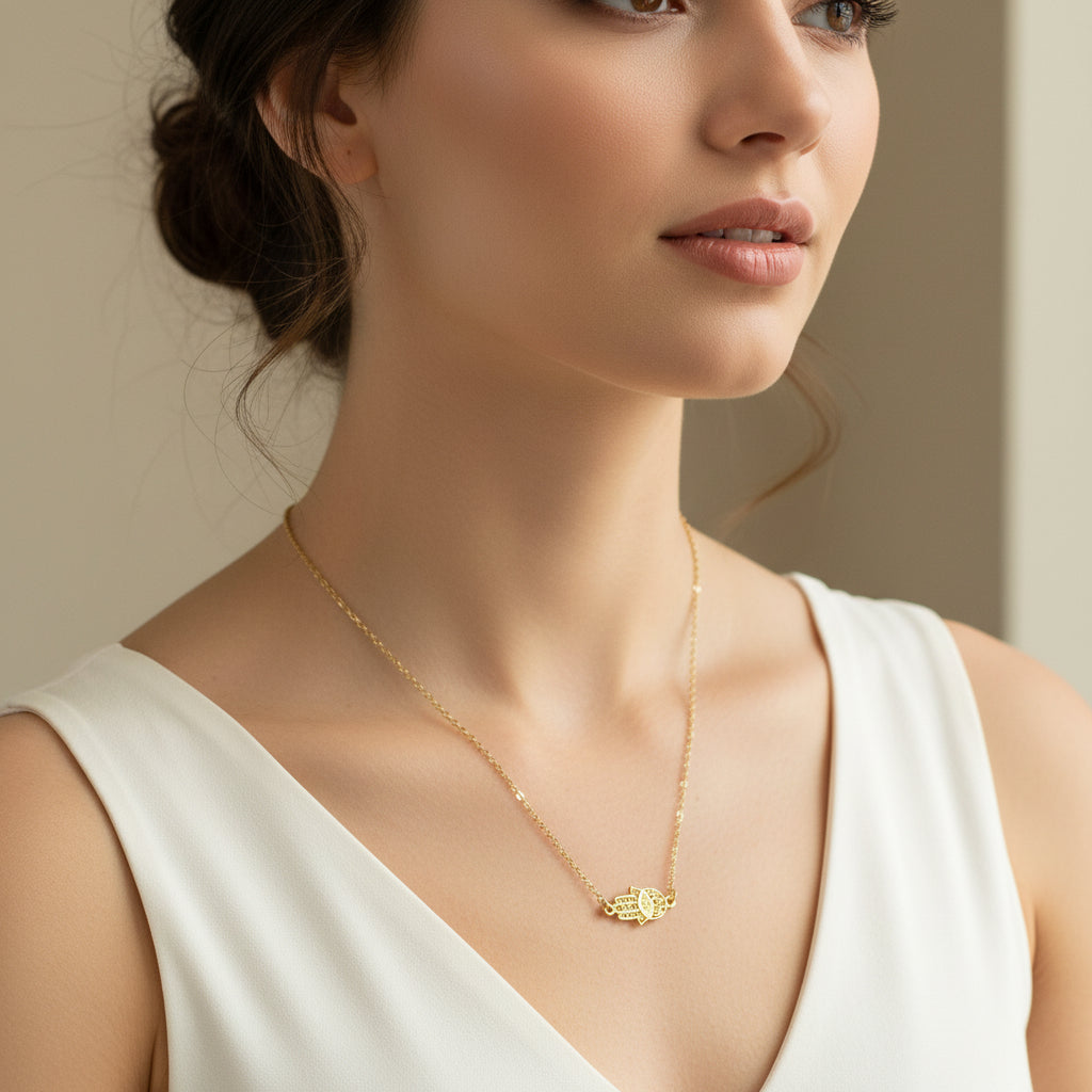 Adjustable Hamsa Hand Gold-Plated Necklace