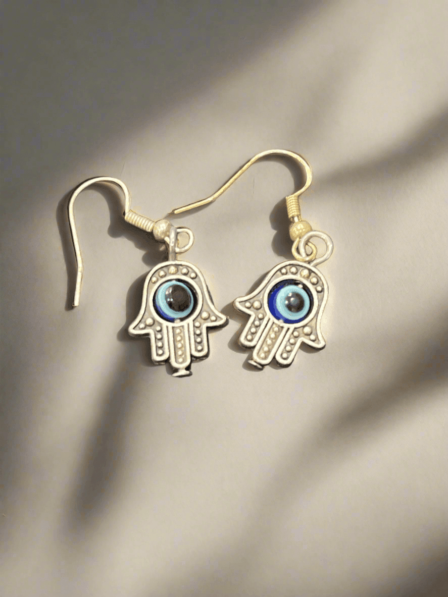Hamsa Hand with Evil Eye Charm Earrings - Saras Beads & Jewellery