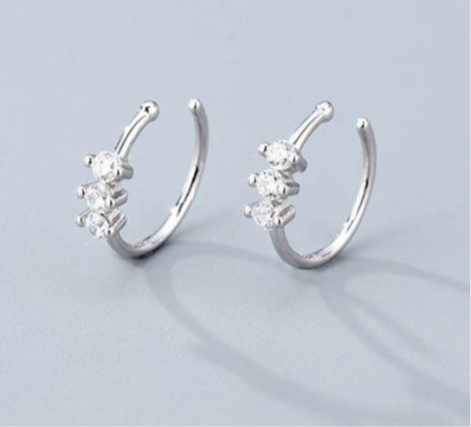 Sterling Silver Circle Nose Ring with Three Zirconia Stones Nickel Free Elegant Nose Jewellery