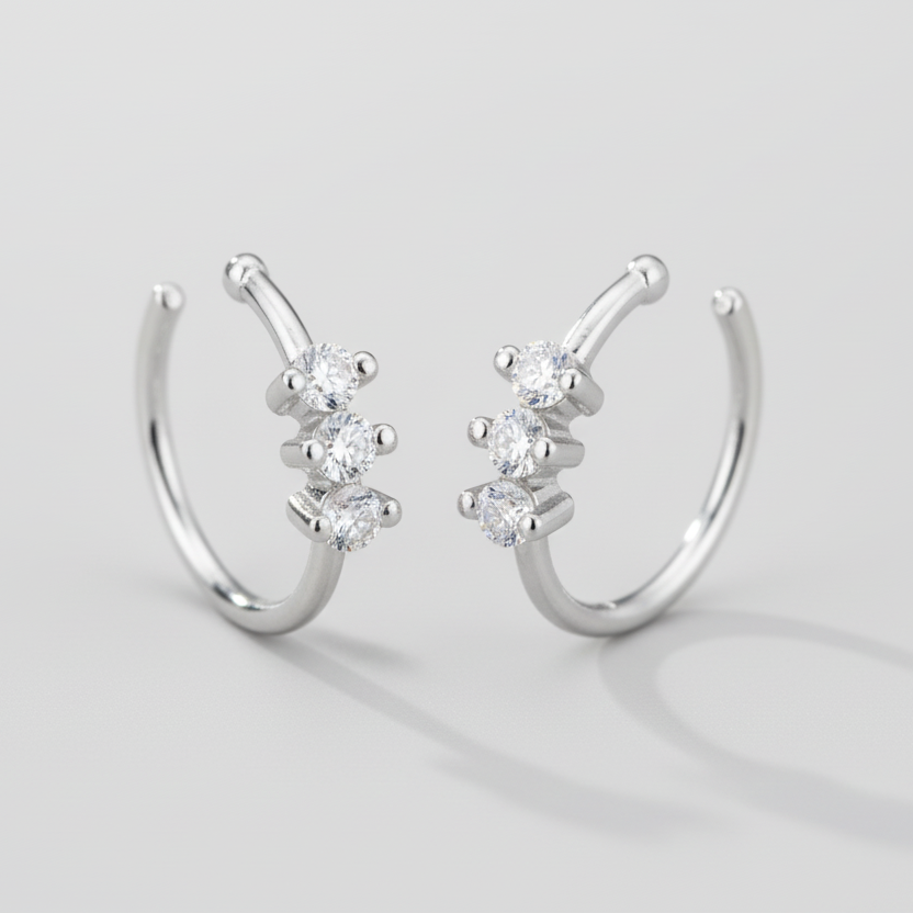 Sterling Silver Circle Nose Ring with Three Zirconia Stones