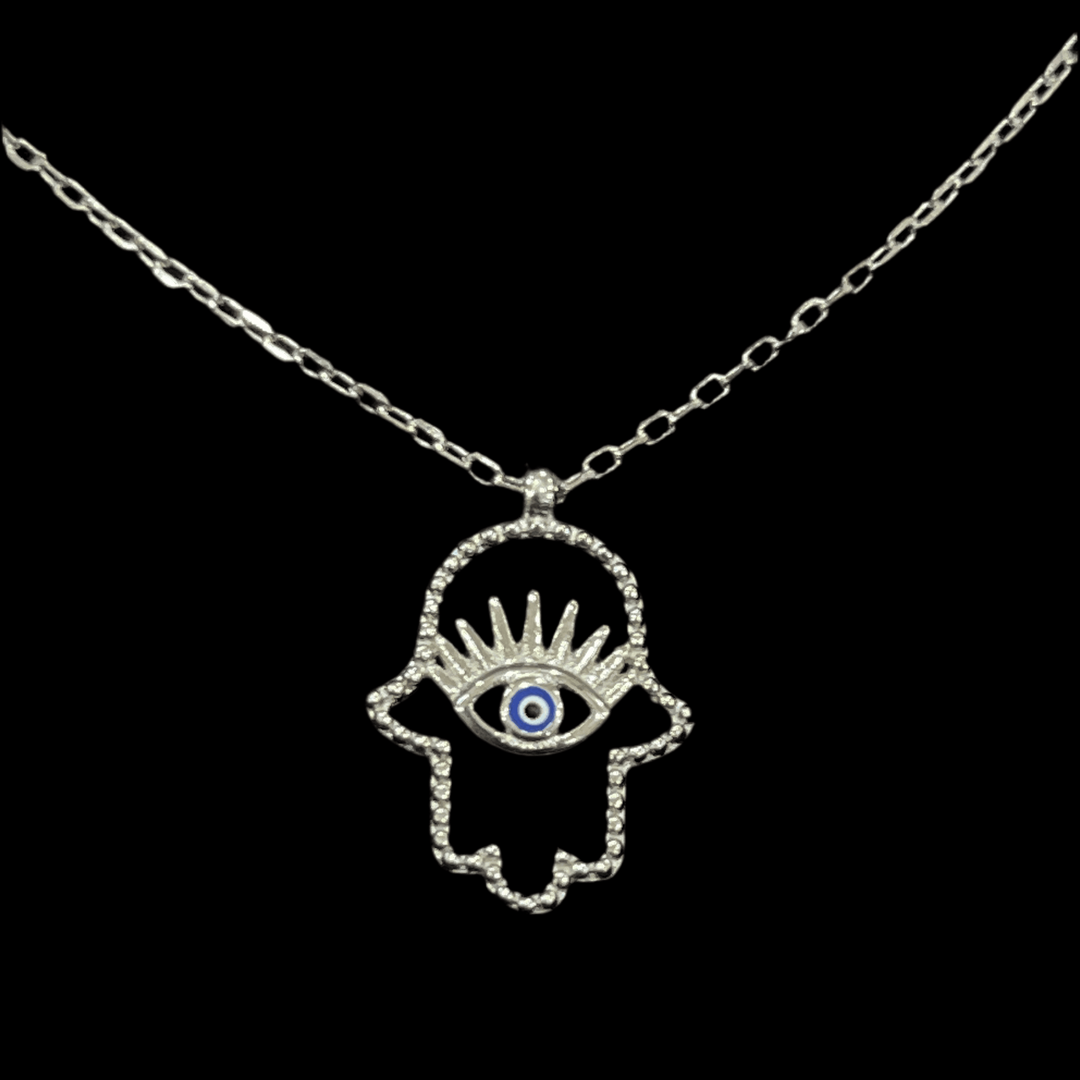 Hamsa Hand Eye of Protection Necklace: Sterling Silver Elegance