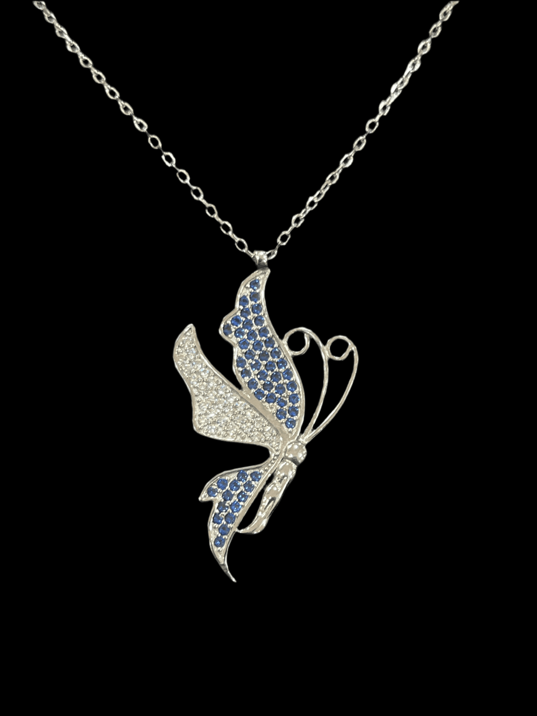 New Beginnings: Rhodium-Plated Sterling Silver Butterfly Birth Necklace
