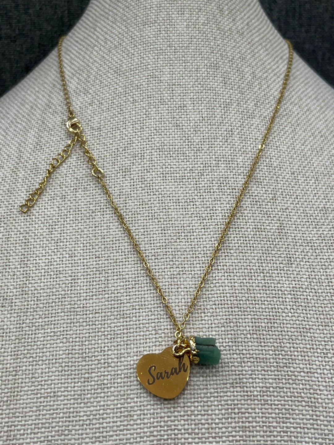 Personalized Engraved for Sarah Handmade 18 Karat Gold Plated Necklace with Peridot Stone - Saras Beads & Jewellery