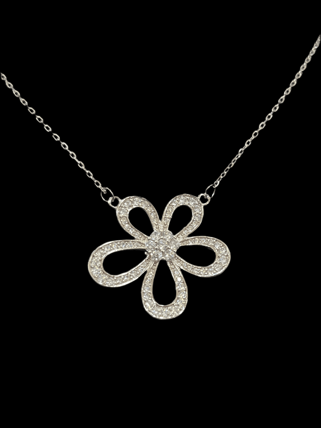 Stunning Sterling Silver Flower Necklace with Radiant Gemstone Center