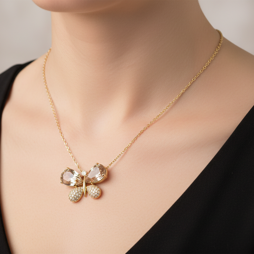 Golden Flutter: Gold-Plated Butterfly Necklace