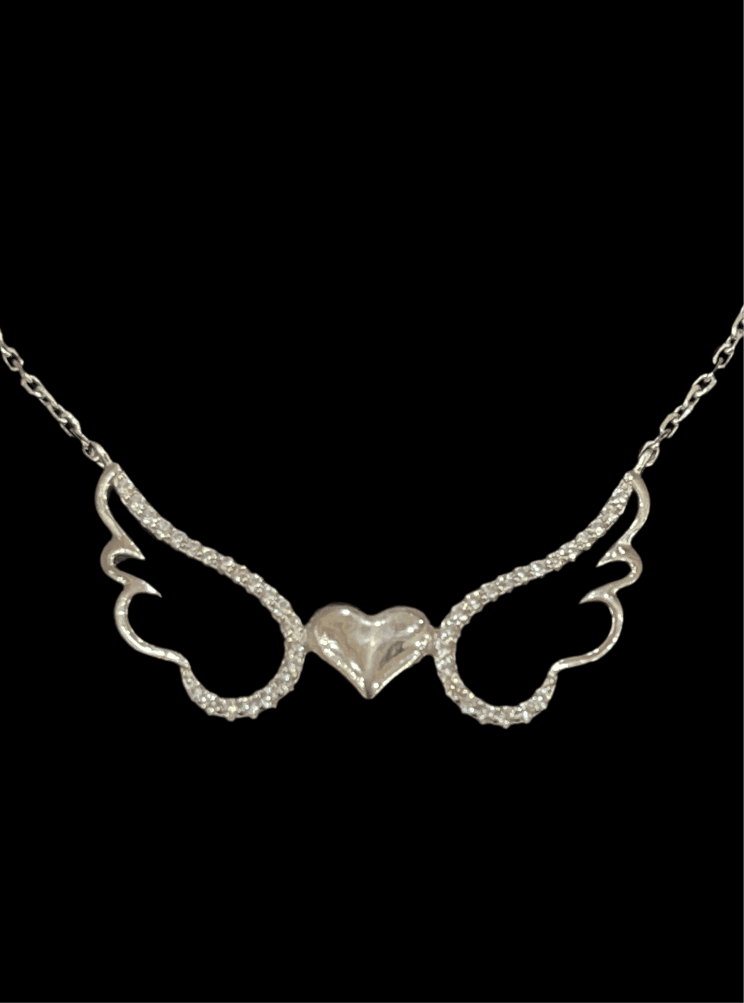 Divine Love: Rhodium-Plated Sterling Silver Angel with Heart Necklace