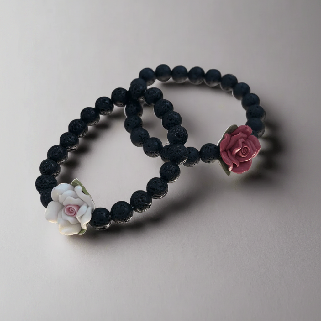 Handmade Flower Beaded Bracelet in Red & White