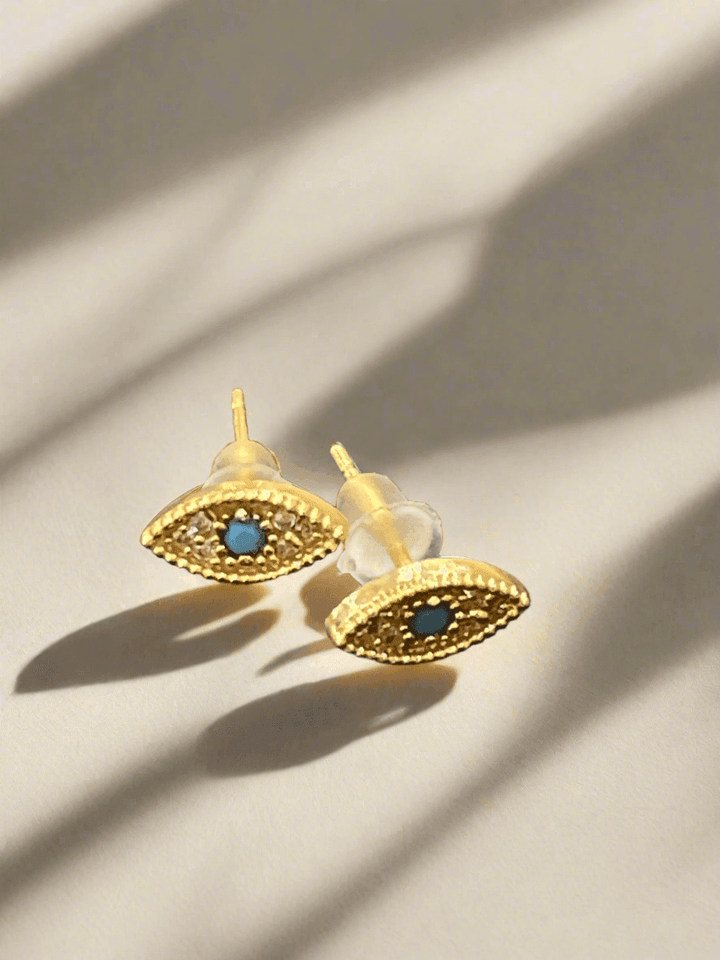 Elegant Sophistication: 18 Karat Gold-Plated Eye Stud Earrings - Saras Beads & Jewellery