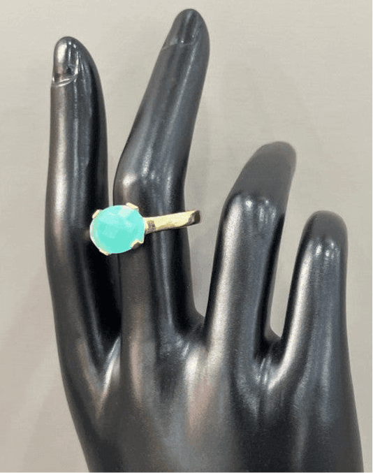 Radiant Glow: Handmade 18 Karat Gold-Plated Aqua Chalcedony Ring - Saras Beads & Jewellery